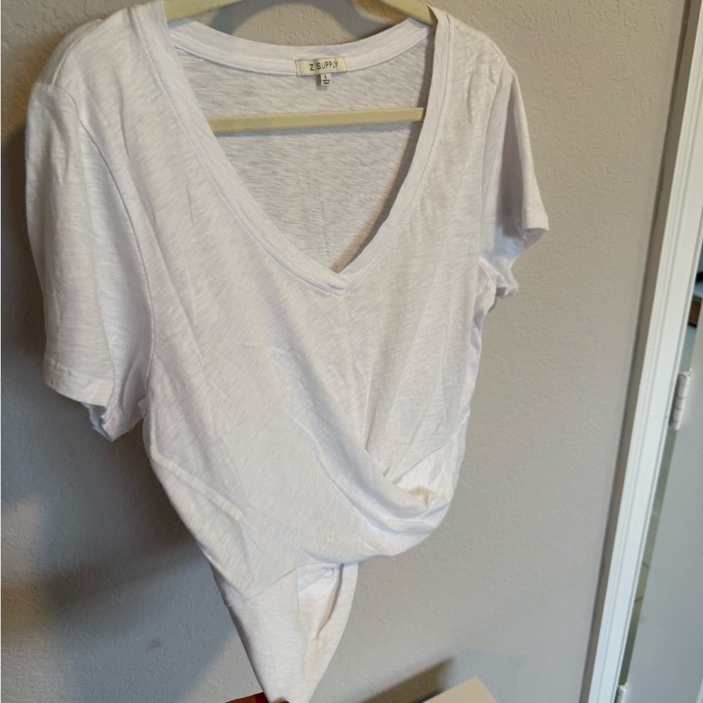 Z Supply White Short Sleeve Wrap Cropped V-Neck Tee Size Large